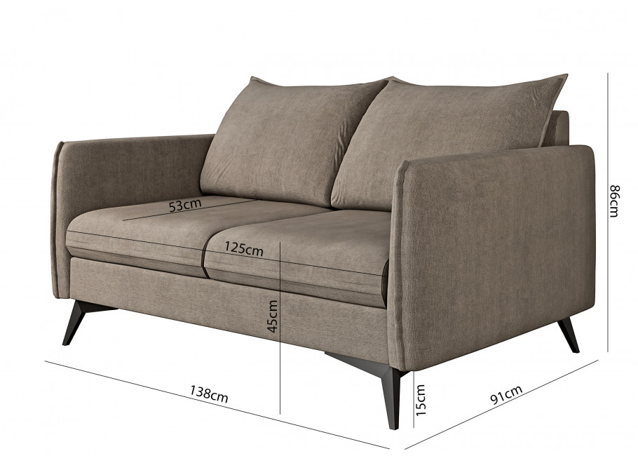 Sofa dwuosobowa szarobeżowa Verto High – welurowa tkanina, metalowe nogi 4