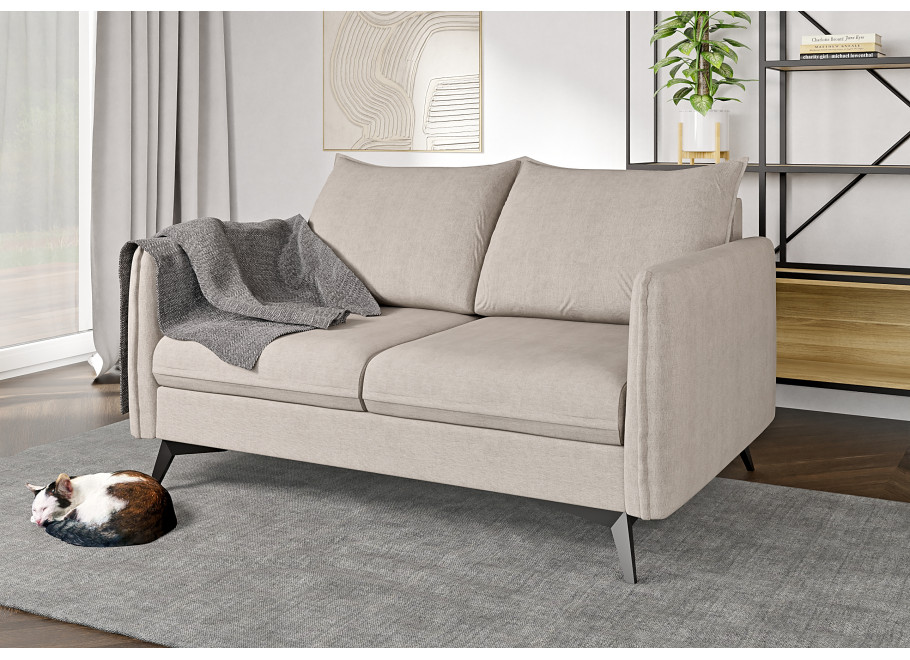 Sofa Verto High beżowa – welurowa, lekka forma na metalowych nóżkach 2