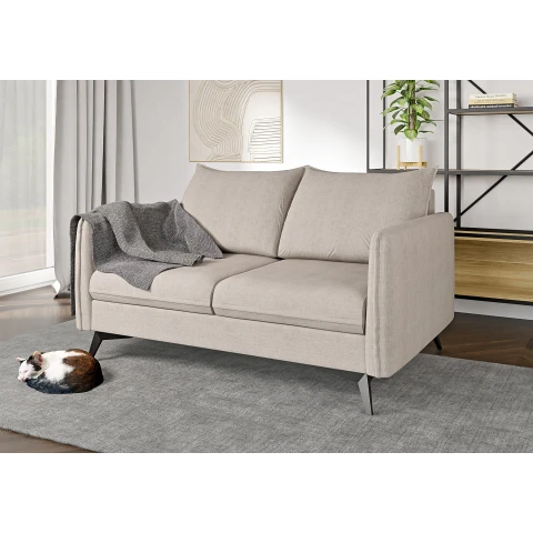 Sofa Verto High beżowa – welurowa, lekka forma na metalowych nóżkach