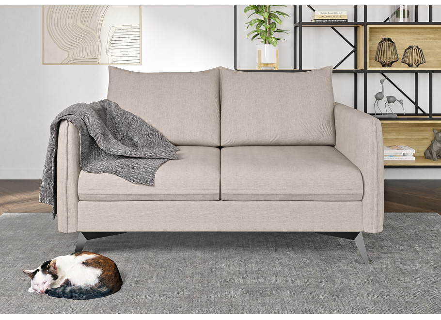 Sofa Verto High beżowa – welurowa, lekka forma na metalowych nóżkach 3