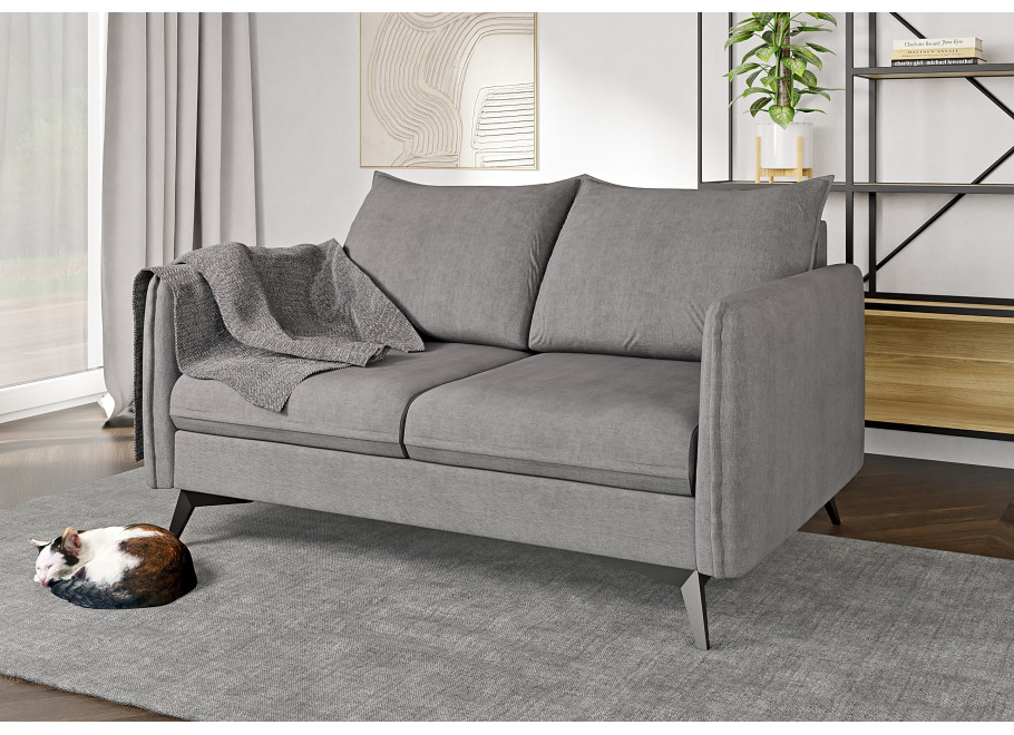 Wygodna sofa szara w welurze – Verto High dwuosobowa, na wysokich nogach 2