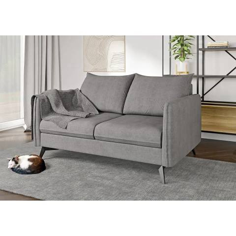 Wygodna sofa szara w welurze – Verto High dwuosobowa, na wysokich nogach