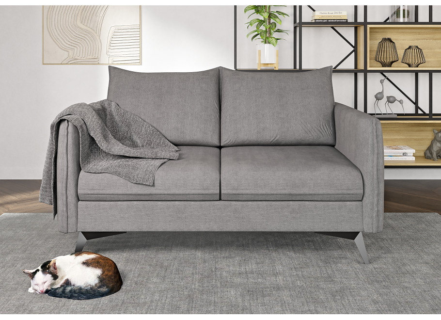Wygodna sofa szara w welurze – Verto High dwuosobowa, na wysokich nogach 3