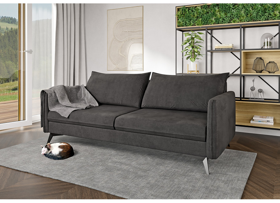 Grafitowa sofa trzyosobowa Verto High – elegancka, welurowa, na metalowych nóżkach 2