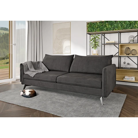 Grafitowa sofa trzyosobowa Verto High – elegancka, welurowa, na metalowych nóżkach