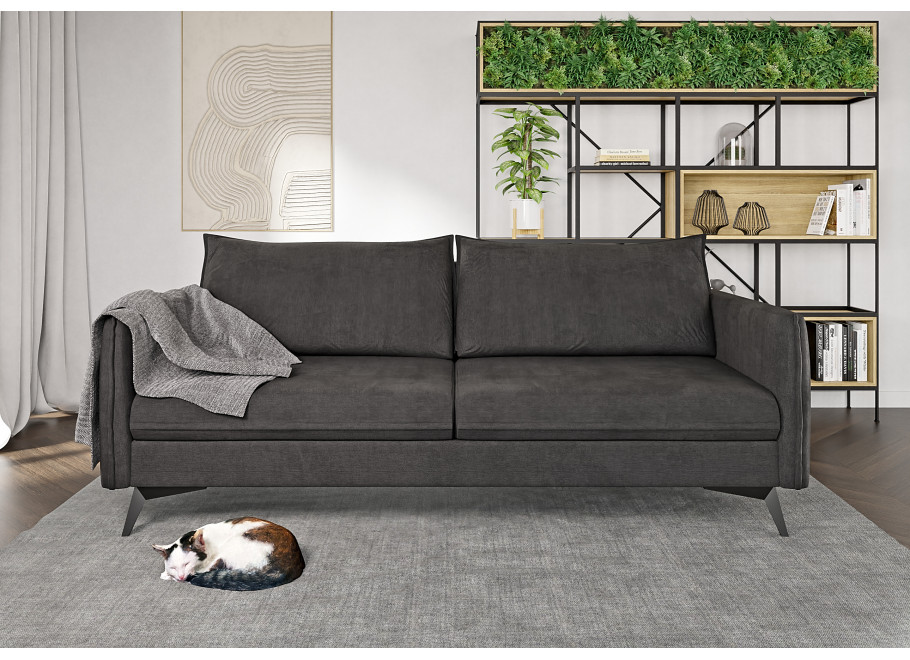 Grafitowa sofa trzyosobowa Verto High – elegancka, welurowa, na metalowych nóżkach 3