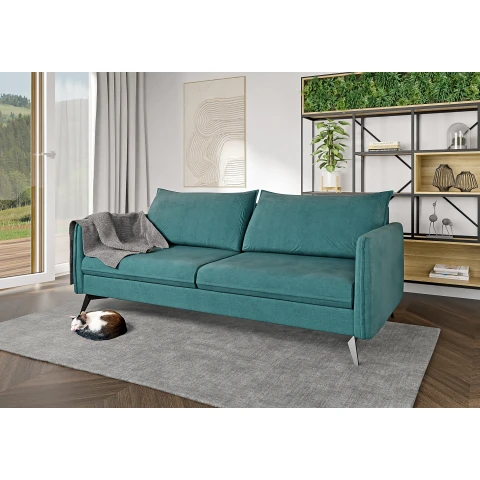 Verto High turkusowa – elegancka sofa na wysokich nóżkach, do salonu