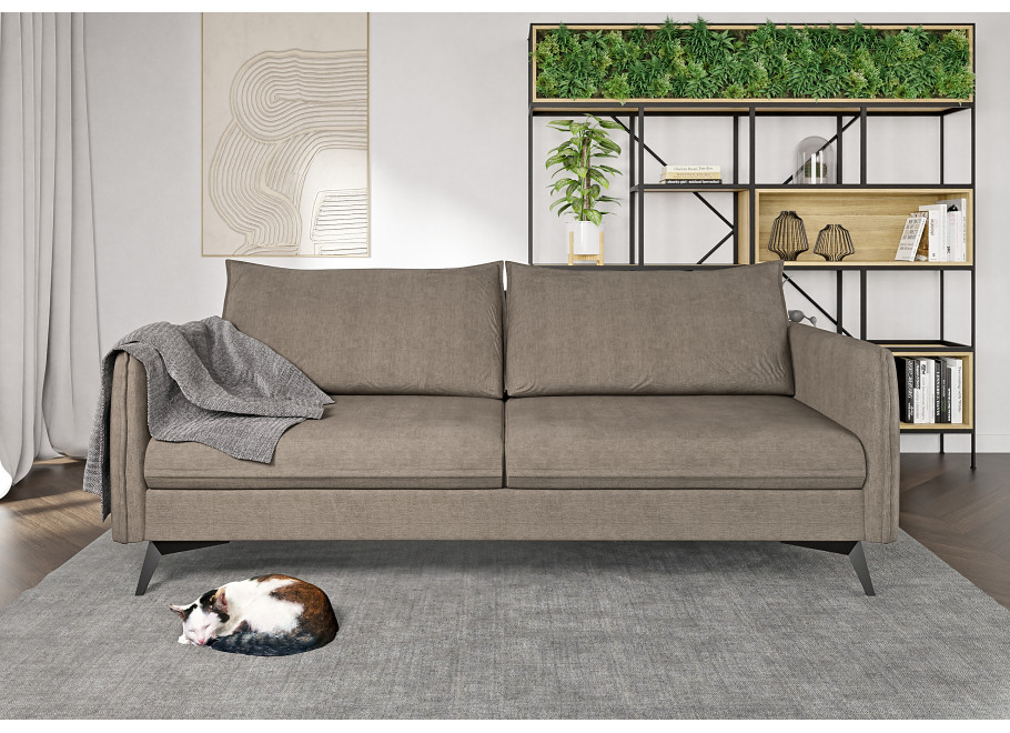 Szarobeżowa sofa trzyosobowa Verto High – welurowa, elegancka, na metalowych nóżkach 4