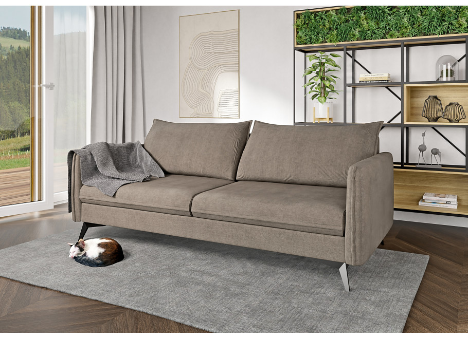 Szarobeżowa sofa trzyosobowa Verto High – welurowa, elegancka, na metalowych nóżkach 2