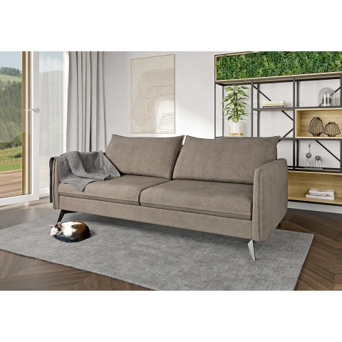 Szarobeżowa sofa trzyosobowa Verto High – welurowa, elegancka, na metalowych nóżkach