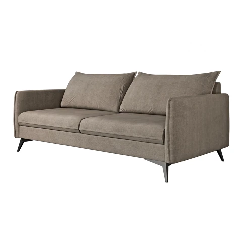 Szarobeżowa sofa trzyosobowa Verto High – welurowa, elegancka, na metalowych nóżkach