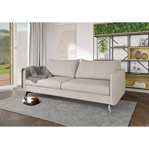 Trzyosobowa sofa beżowa Verto High – nowoczesna, wygodna, w tkaninie welurowej
