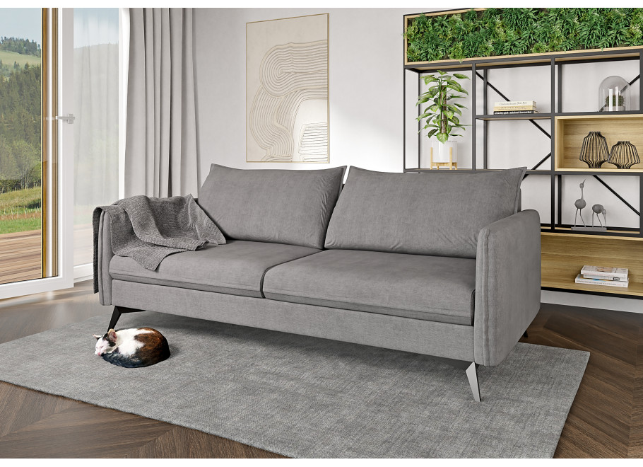Szara sofa trzyosobowa Verto High – elegancka, welurowa, na wysokich metalowych nogach 2