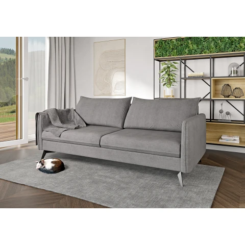 Szara sofa trzyosobowa Verto High – elegancka, welurowa, na wysokich metalowych nogach