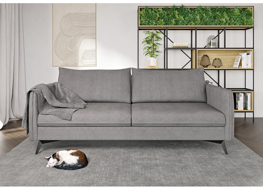 Szara sofa trzyosobowa Verto High – elegancka, welurowa, na wysokich metalowych nogach 3