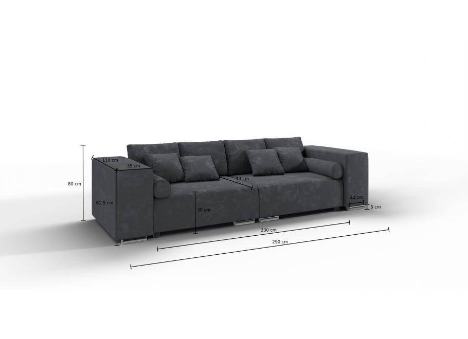 Elegancka grafitowa sofa trzyosobowa – Lori w welurze z ozdobnymi poduszkami 5
