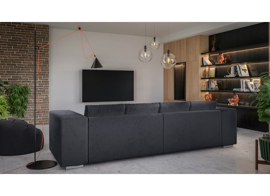 Elegancka grafitowa sofa trzyosobowa – Lori w welurze z ozdobnymi poduszkami 4