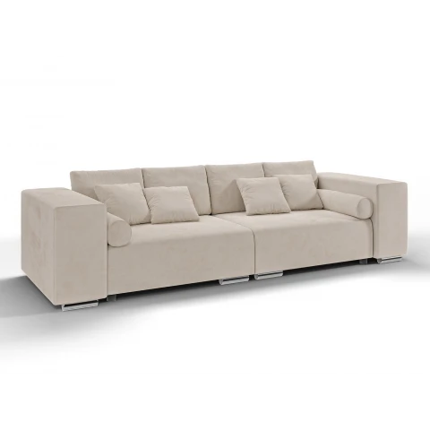 Sofa Lori 3-osobowa – beżowa z poduszkami do każdego wnętrza