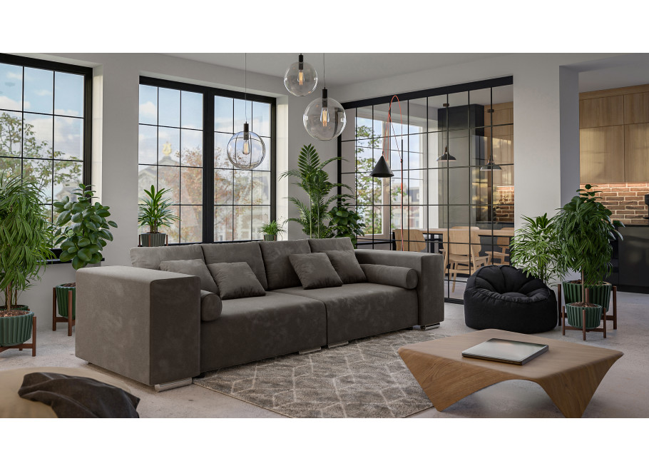 Brązowa sofa Lori z poduszkami – trzyosobowa, wygodna, do klasycznego i nowoczesnego salonu 2