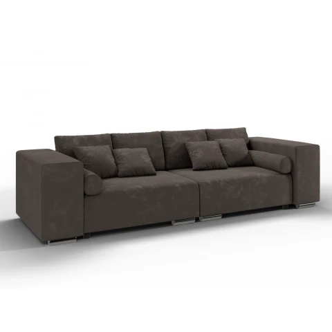 Brązowa sofa Lori z poduszkami – trzyosobowa, wygodna, do klasycznego i nowoczesnego salonu