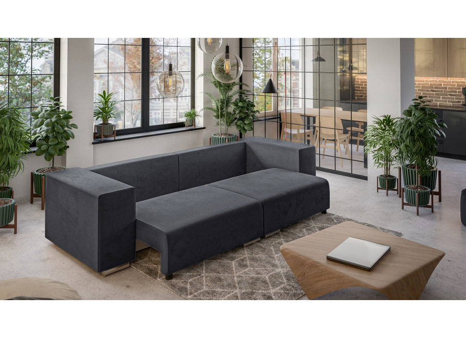 Grafitowa sofa Lori – 3-osobowa, z funkcją spania i miękkimi poduszkami, nowoczesna i wygodna 3