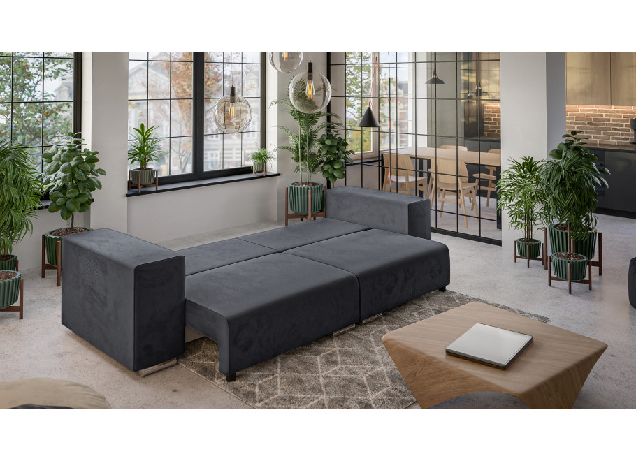 Grafitowa sofa Lori – 3-osobowa, z funkcją spania i miękkimi poduszkami, nowoczesna i wygodna 4