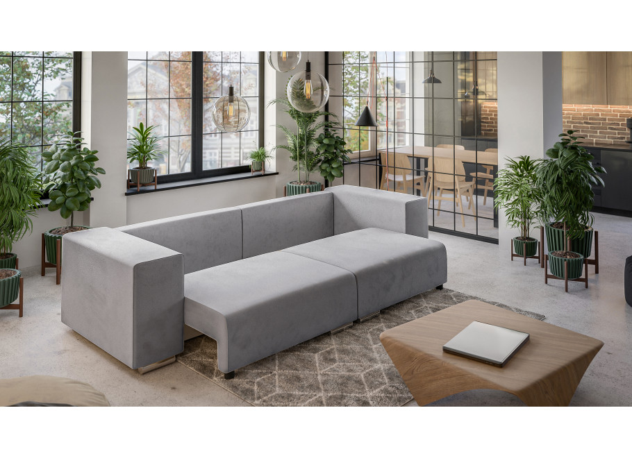 Szara sofa trzyosobowa Lori – nowoczesna, z funkcją spania i pojemnikiem na pościel 4