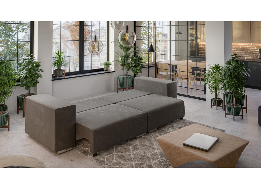 Sofa trzyosobowa Lori w kolorze brązowym – wygodna, do salonu, z poduszkami i funkcją spania 4