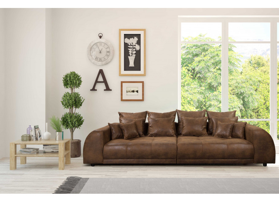 Sofa Noemi czteroosobowa – brązowa ekoskóra, wygodna, z poduszkami, do salonu 2