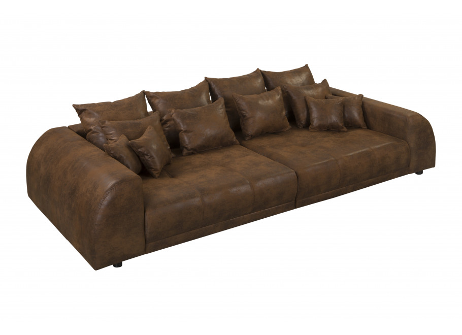 Sofa Noemi czteroosobowa – brązowa ekoskóra, wygodna, z poduszkami, do salonu