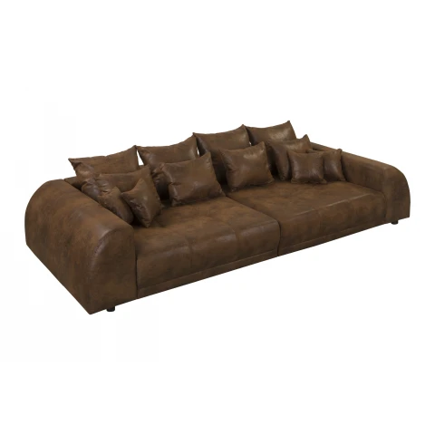 Sofa Noemi czteroosobowa – brązowa ekoskóra, wygodna, z poduszkami, do salonu