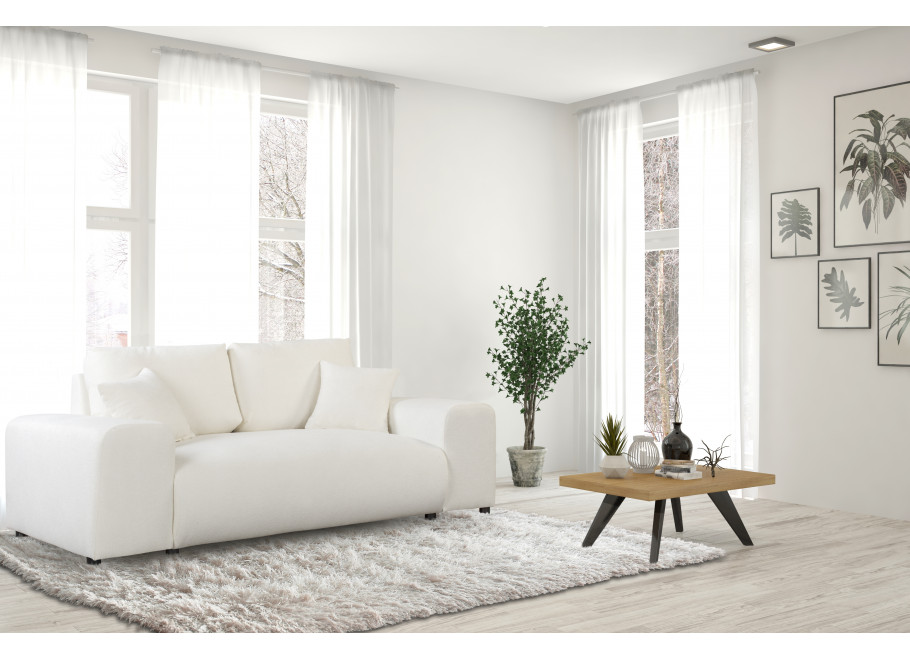 Sofa dwuosobowa Candi śmietankowa – nowoczesna, wygodna, z poduszkami, do salonu 2