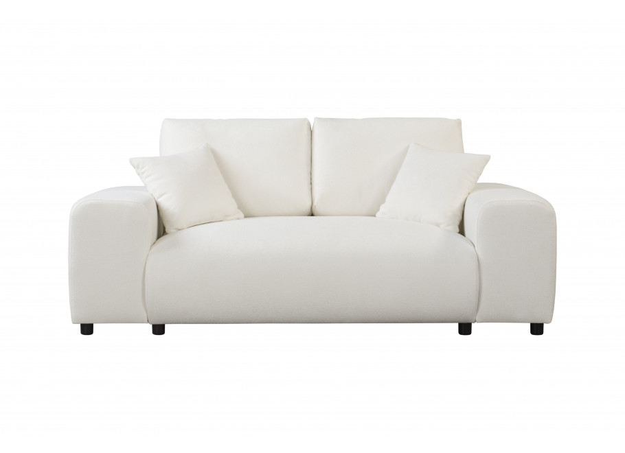 Sofa dwuosobowa Candi śmietankowa – nowoczesna, wygodna, z poduszkami, do salonu 1