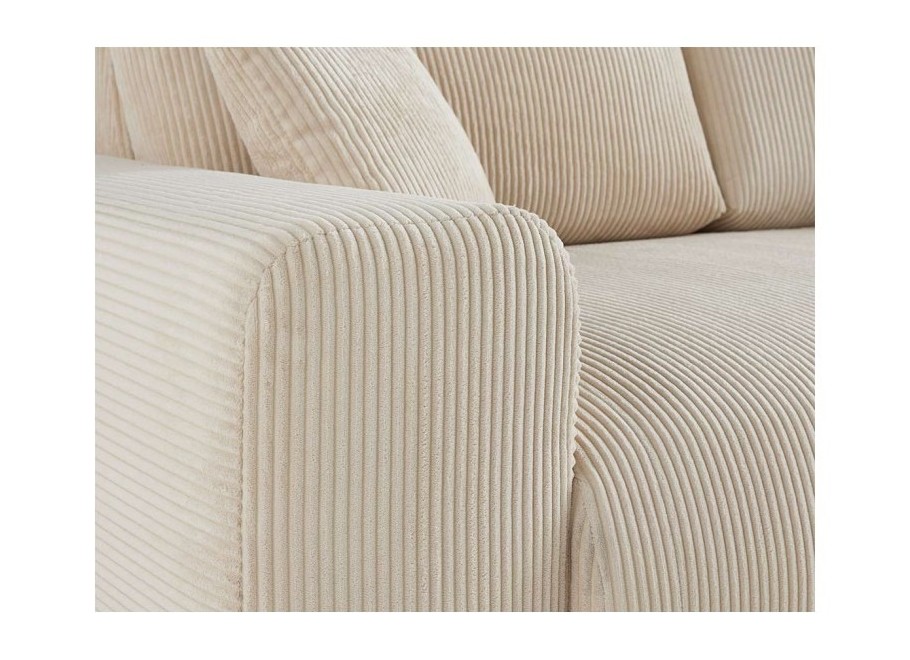 Beżowa sofa Candi z tkaniny sztruksowej – 3-osobowa, kompaktowa, z dekoracyjnymi poduszkami 6