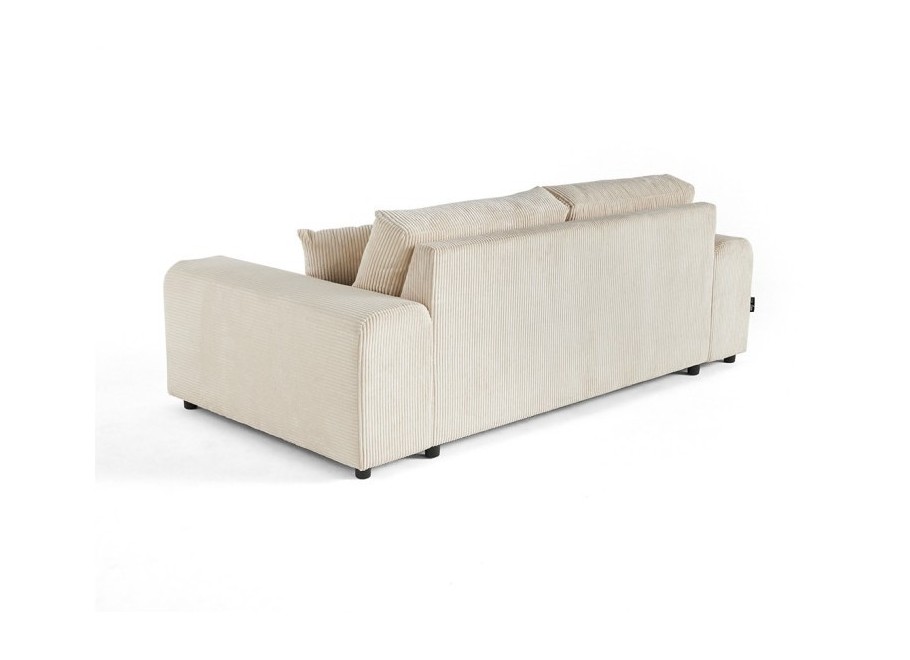 Beżowa sofa Candi z tkaniny sztruksowej – 3-osobowa, kompaktowa, z dekoracyjnymi poduszkami 5