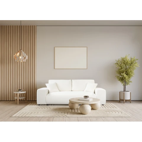 Sofa trzyosobowa Candi śmietankowa – nowoczesna, wygodna, z poduszkami, idealna do salonu