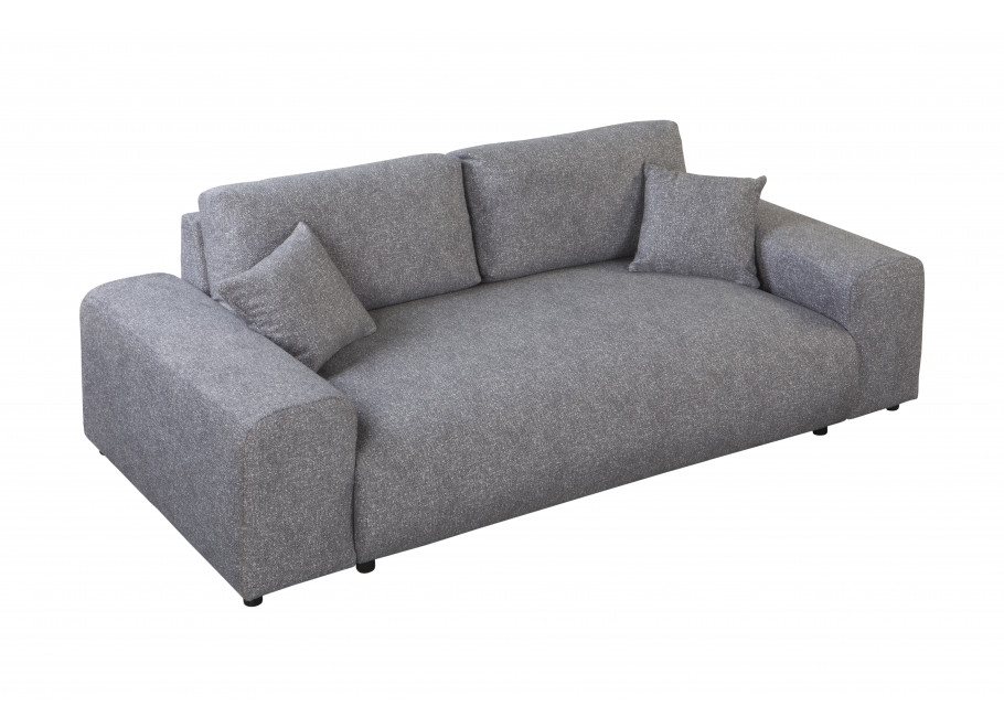 Sofa Candi szara – nowoczesna forma, trzyosobowa, z poduszkami, do mniejszych przestrzeni 3
