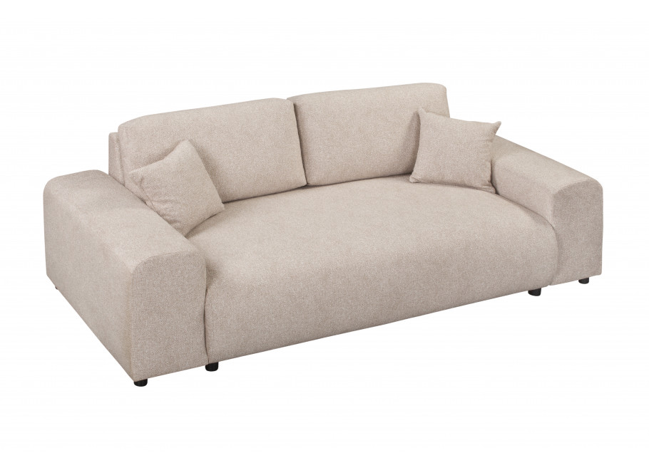 Beżowa sofa Candi – trzyosobowa, nowoczesna, z poduszkami, idealna do przytulnego salonu 3