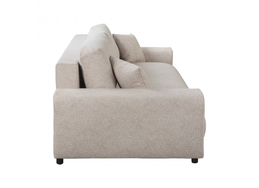 Beżowa sofa do salonu – Candi, czteroosobowa, z poduszkami i praktyczną funkcją spania 5