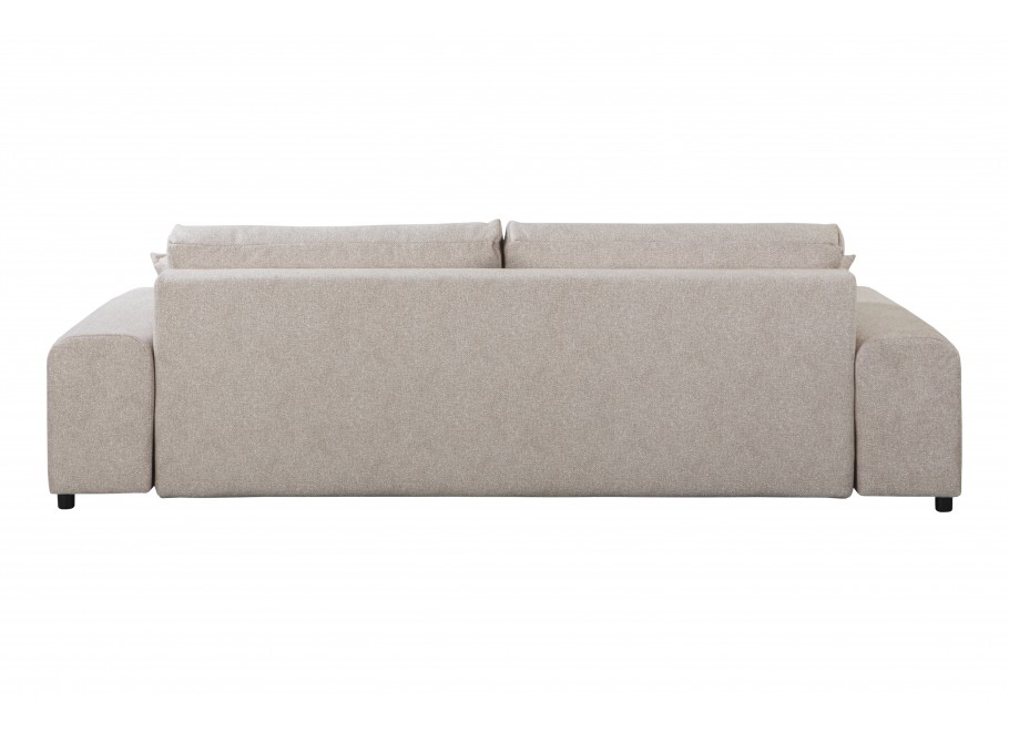 Beżowa sofa do salonu – Candi, czteroosobowa, z poduszkami i praktyczną funkcją spania 6