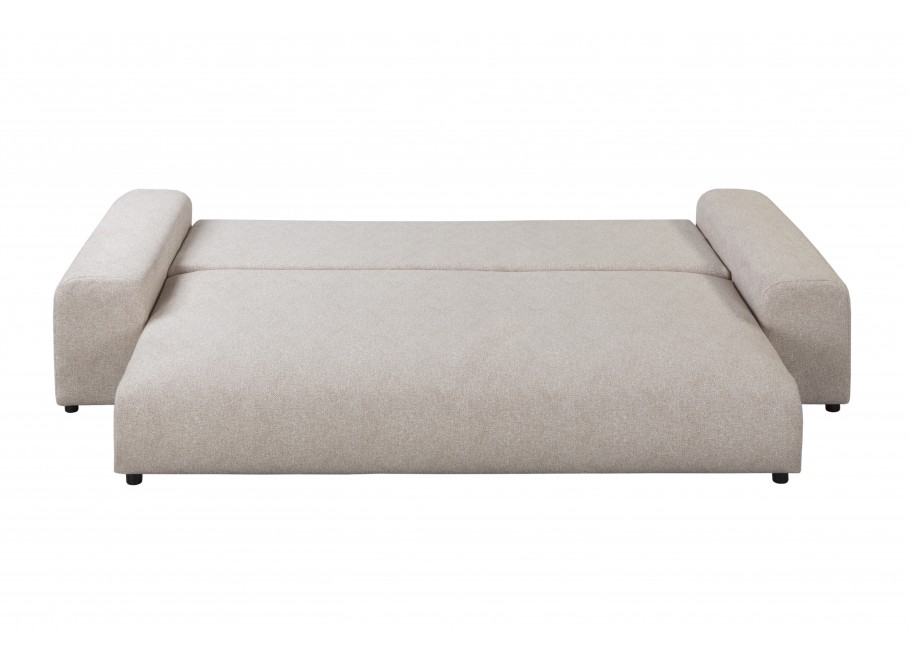 Beżowa sofa do salonu – Candi, czteroosobowa, z poduszkami i praktyczną funkcją spania 12