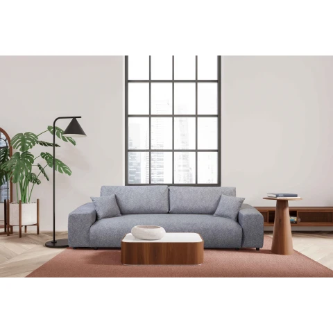 Sofa Candi 4-osobowa – szara tapicerka, nowoczesny styl, funkcja spania i pojemnik na pościel