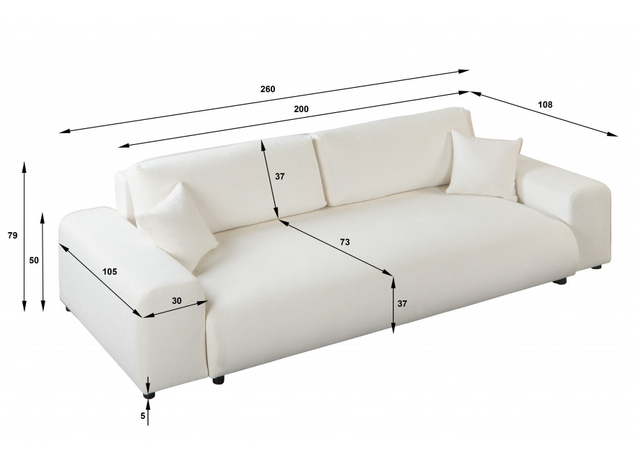 Sofa 4-osobowa Candi w śmietankowym kolorze – z funkcją spania, do jasnych wnętrz 11