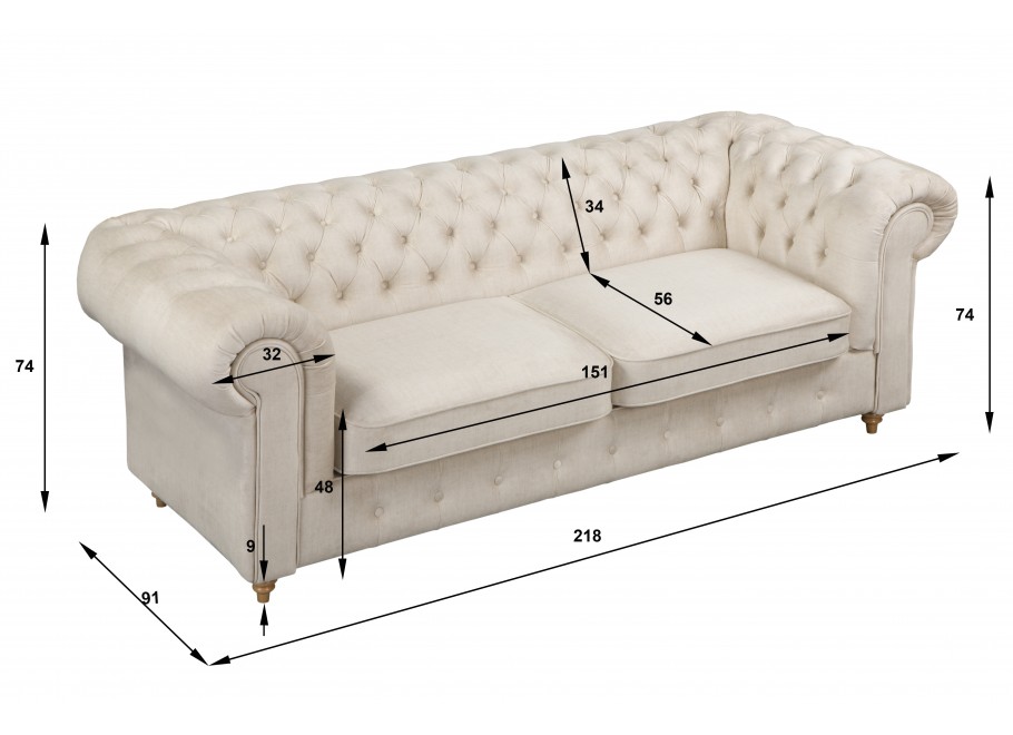 Beżowa sofa welurowa 2,5 osobowa z funkcją spania Fins - Vogue 01