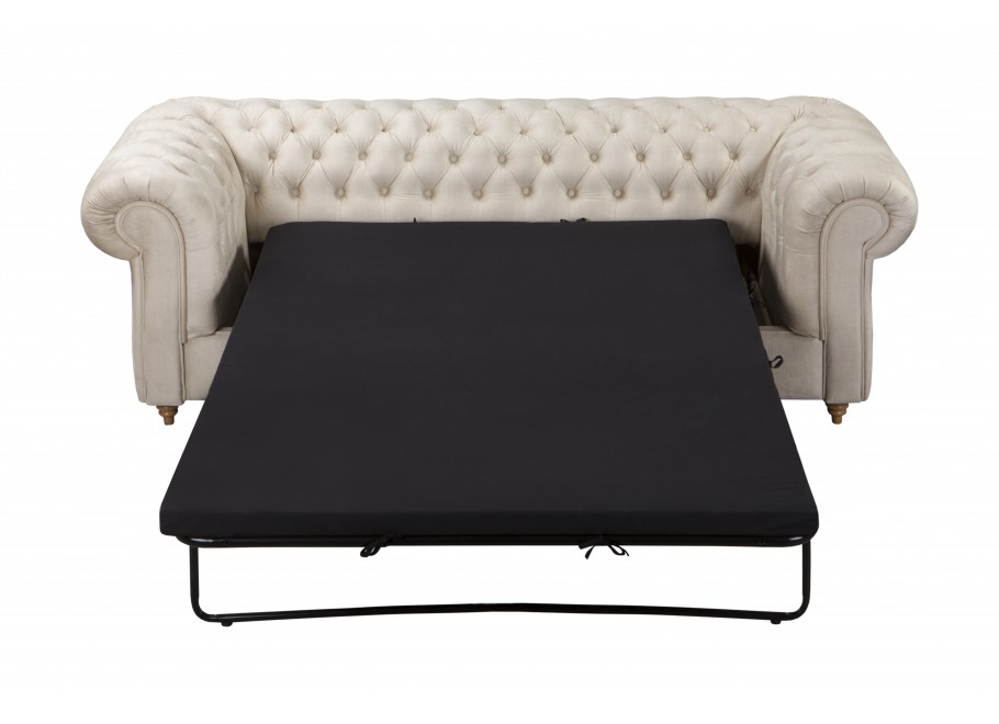 Beżowa sofa welurowa 2,5 osobowa z funkcją spania Fins - Vogue 01