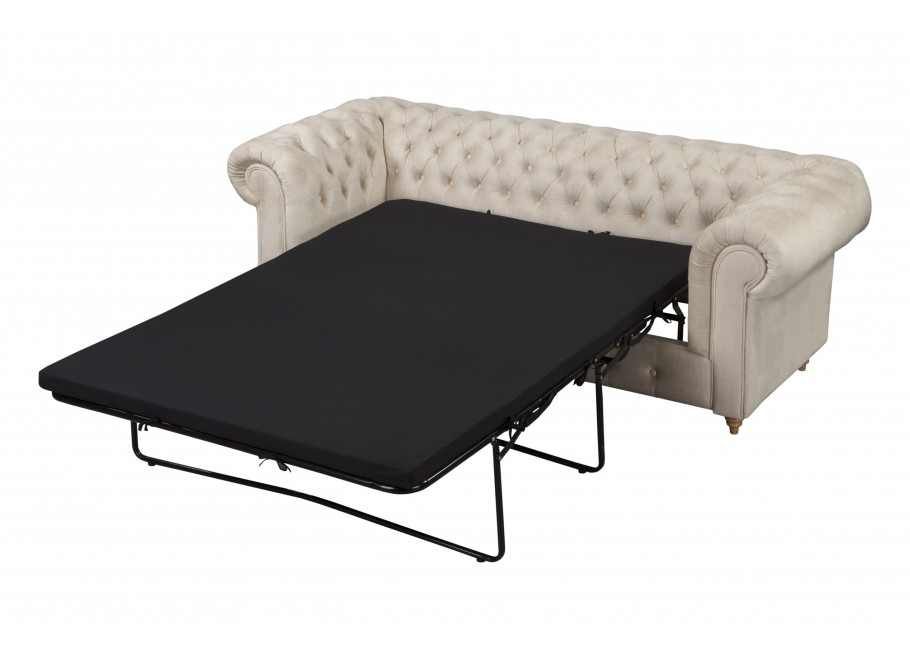 Beżowa sofa welurowa 2,5 osobowa z funkcją spania Fins - Vogue 01