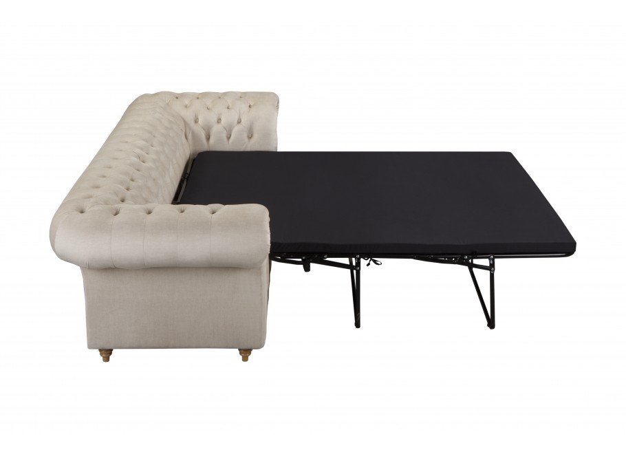 Beżowa sofa welurowa 2,5 osobowa z funkcją spania Fins - Vogue 01