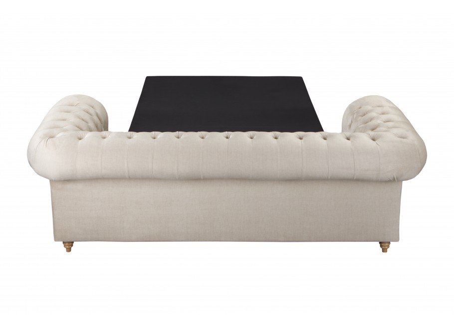 Beżowa sofa welurowa 2,5 osobowa z funkcją spania Fins - Vogue 01