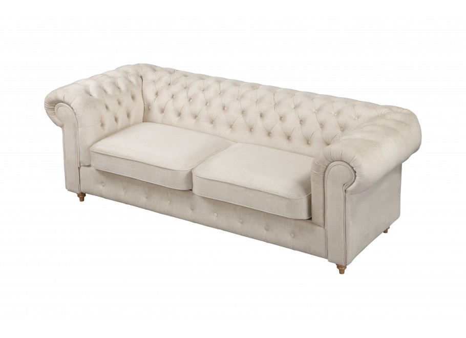 Beżowa sofa welurowa 2,5 osobowa z funkcją spania Fins - Vogue 01