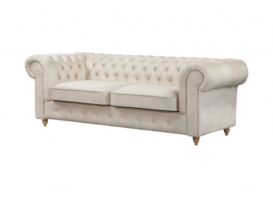 Beżowa sofa welurowa 2,5 osobowa z funkcją spania Fins - Vogue 01